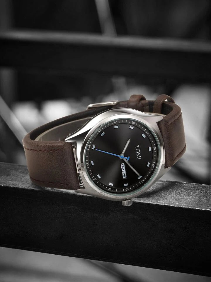 TOMI T-030 Men's Watch Date Day Quartz Leather Straps