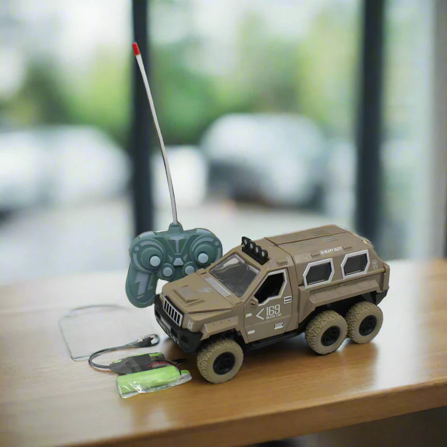 Military Flying Saucer Remote Control | 6-Wheel Off-Road RC Vehicle with Door Opening, Flying Disc Launcher & LED Lights