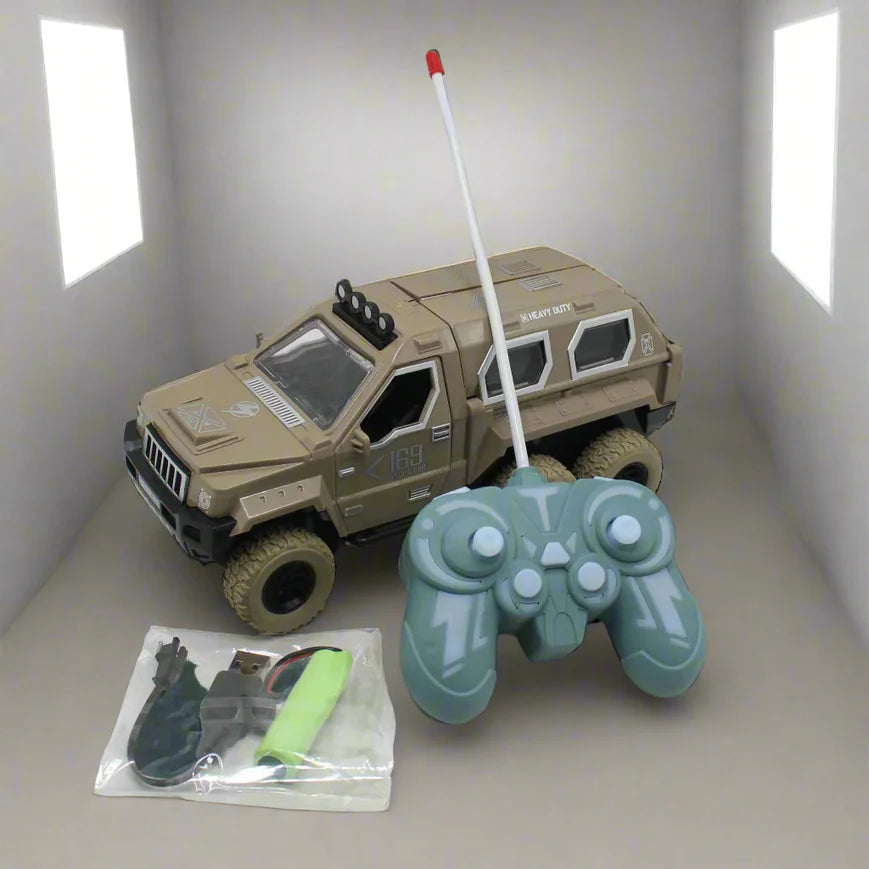 Military Flying Saucer Remote Control | 6-Wheel Off-Road RC Vehicle with Door Opening, Flying Disc Launcher & LED Lights