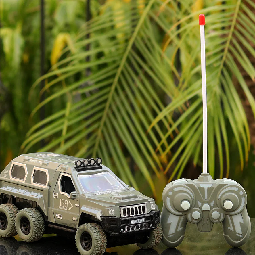 Military Flying Saucer Remote Control | 6-Wheel Off-Road RC Vehicle with Door Opening, Flying Disc Launcher & LED Lights