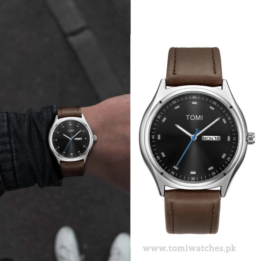 TOMI T-030 Men's Watch Date Day Quartz Leather Straps